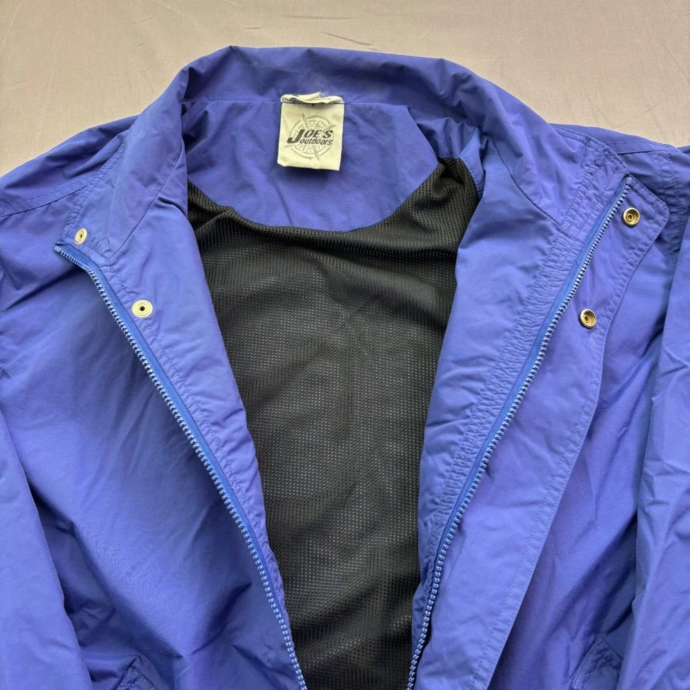 Vtg Joes Outdoors Mens Blue Lightweight Windbreaker Mesh Lined Full Zip Jacket L